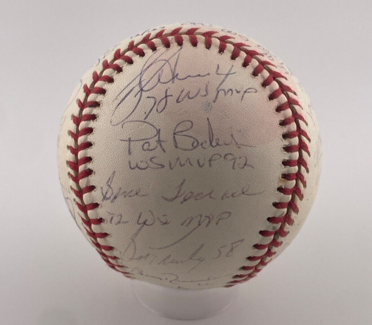 World Series MVP Signed Inscribed Baseball. Jeter, Reggie. 24 Sigs, LE /125. JSA5