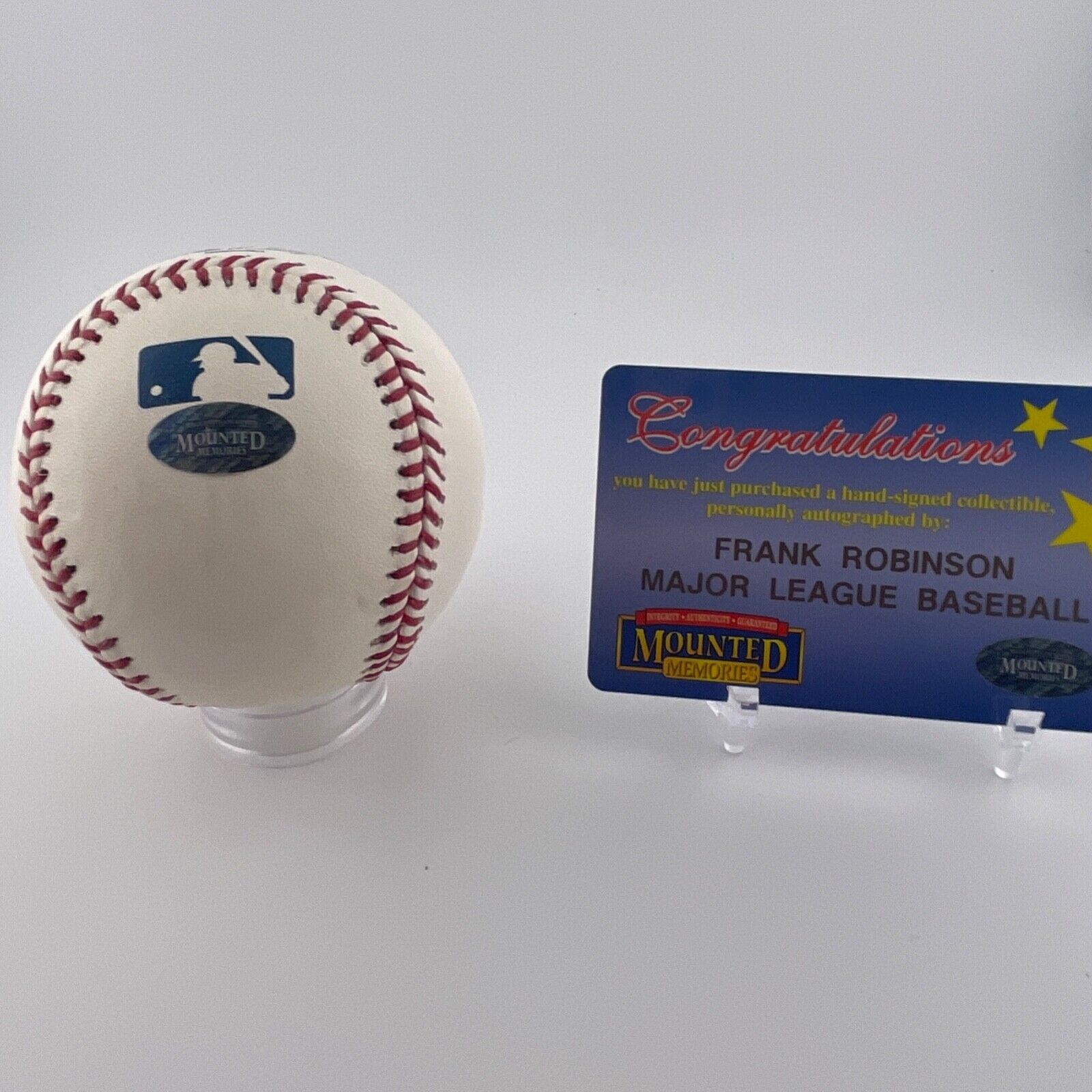 Frank Robinson Single Signed Baseball. Baltimore Orioles. Mounted Memories