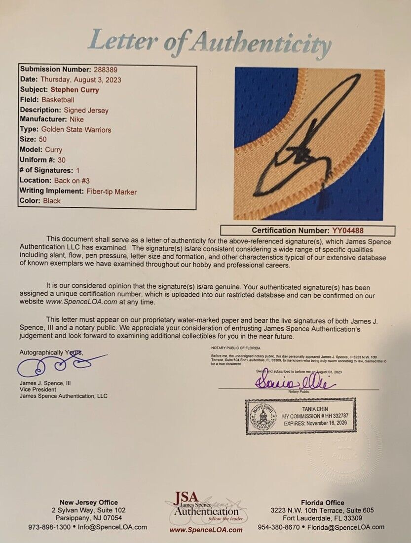 Stephen Curry Signed Nike Swingman Golden State Warriors Jersey. Auto JSA