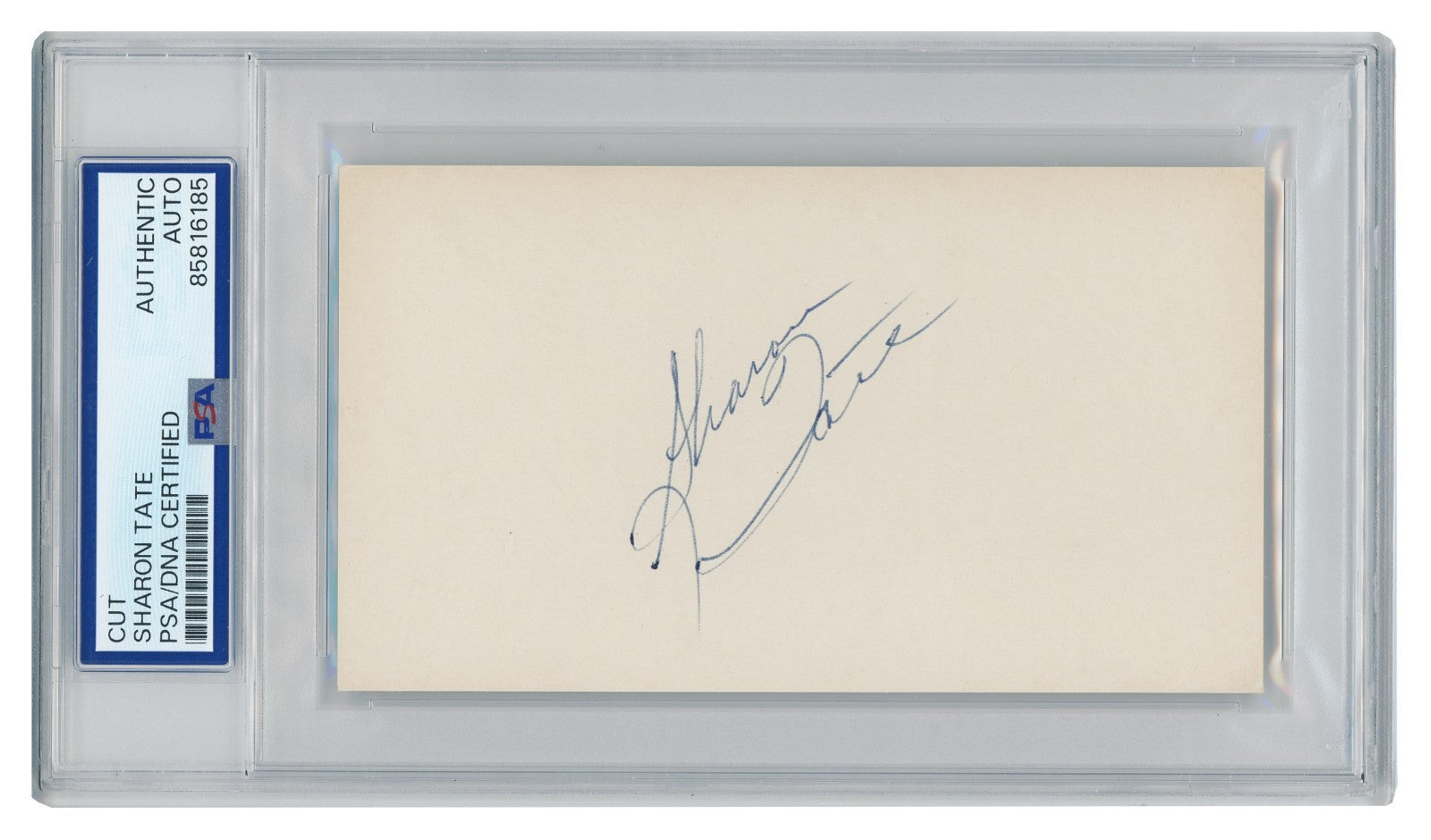 Sharon Tate Signed Index Card, 3x5. d.1969, Rare Autograph. PSA1