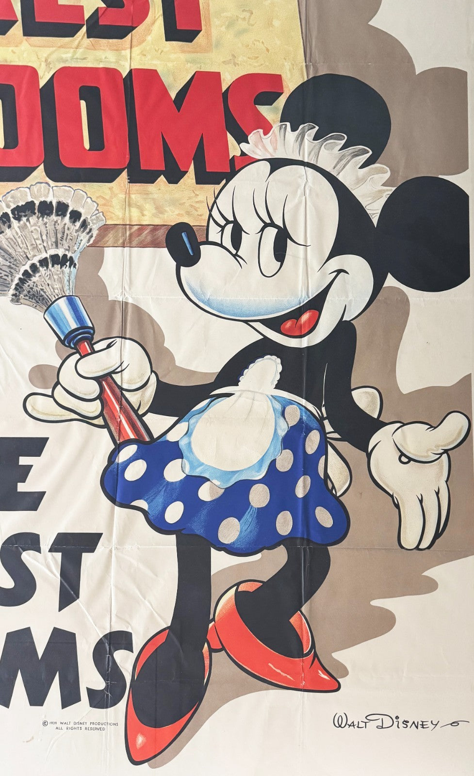 Original 1939 Walt Disney Productions Massive Minnie Mouse Poster. Unique1