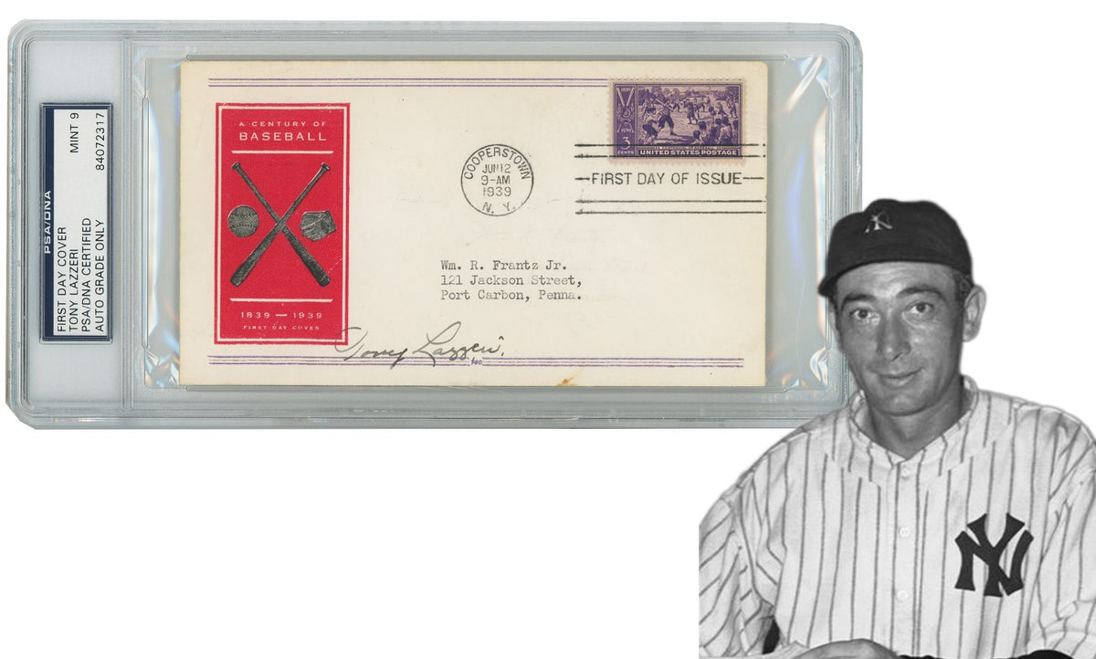 Tony Lazzeri Signed First Day Cover, 1939 Centennial FDC. Auto PSA Mint 90