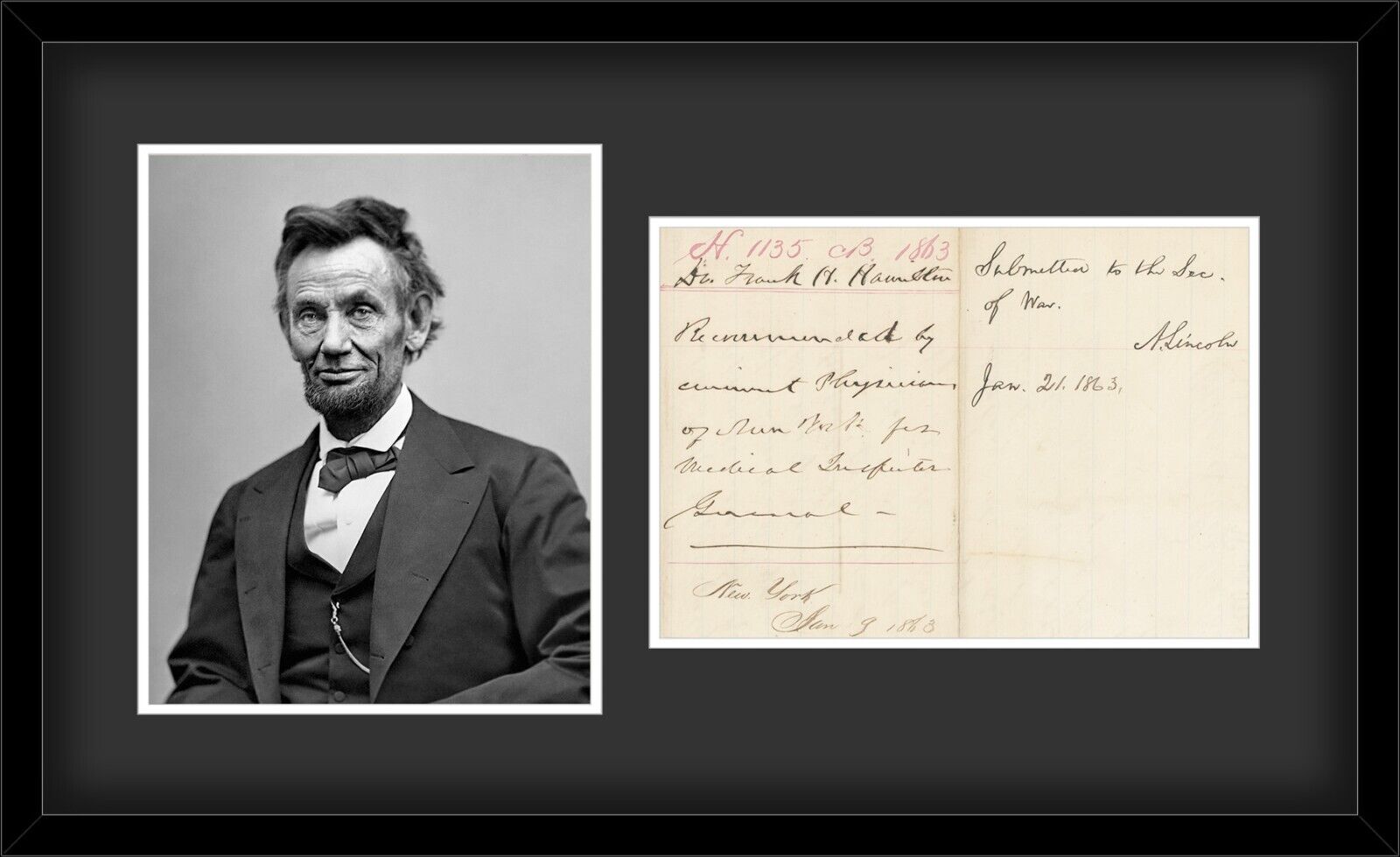 Abraham Lincoln Signed 1863 Recommendation, US Medical Inspector General . JSA