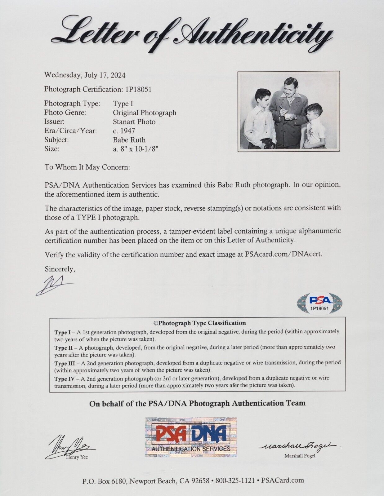 Babe Ruth 1947 Original 8x10 Photo, Signing Baseball for Kids. PSA Type 1