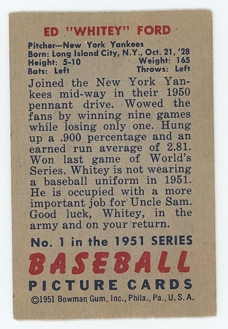 1951 Bowman Whitey Ford. New York Yankees.