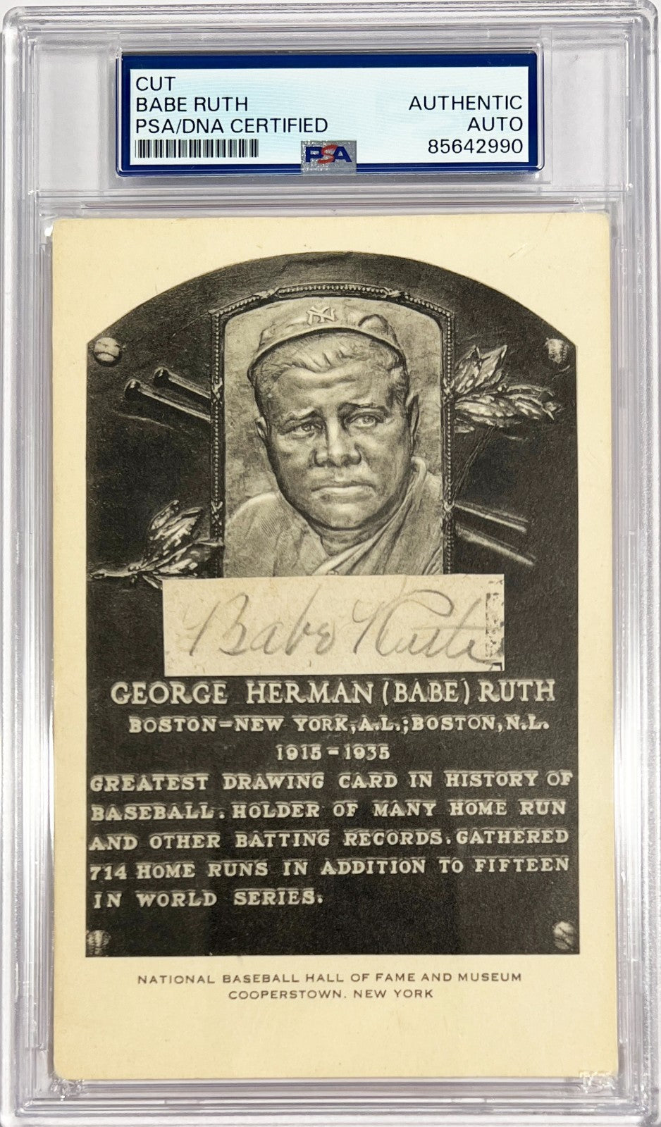 Rare Babe Ruth Signed Autograph, Hall of Fame Plaque Postcard. Auto PS – BC  Vintage, image size:938x1600