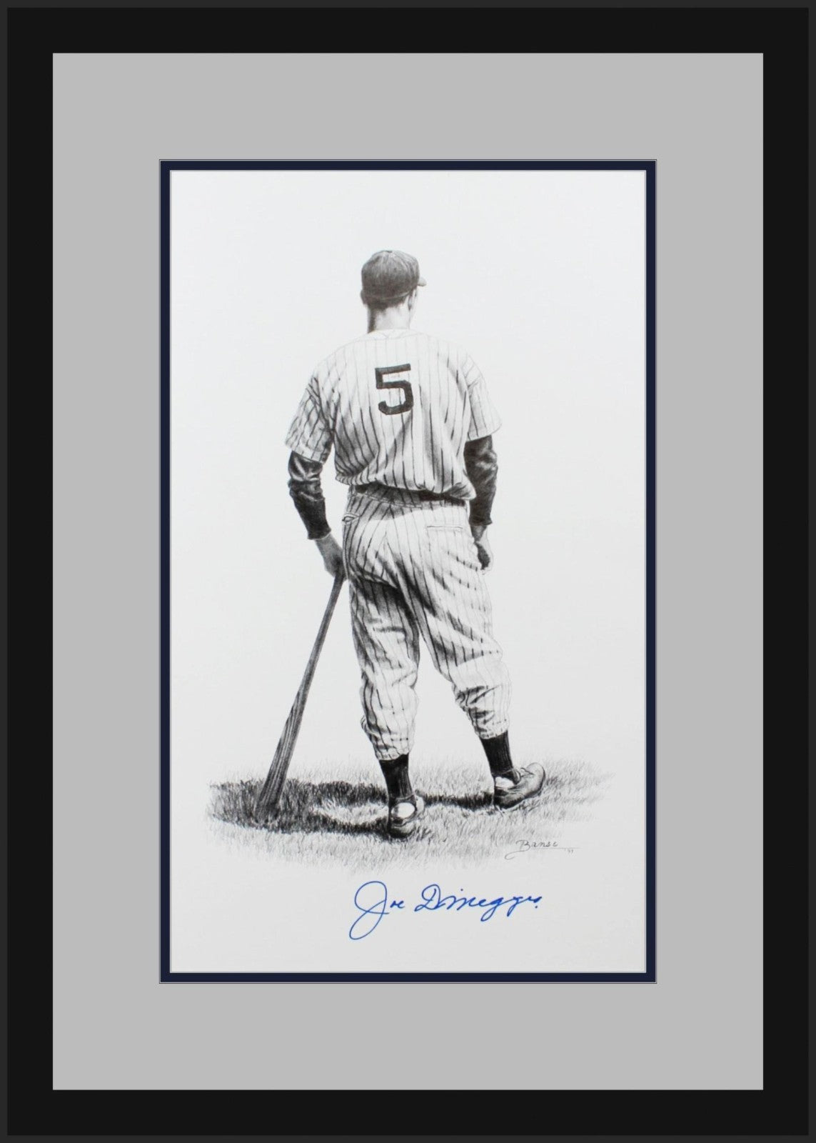 Joe DiMaggio Signed & Inscribed Original Art, Banse Drawing. Auto JSA0