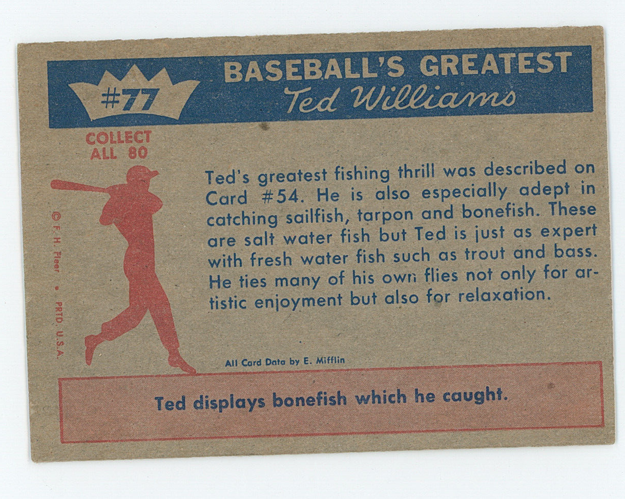 1959 Fleer Ted Williams "Ted Relaxes". HOF Boston Red Sox.