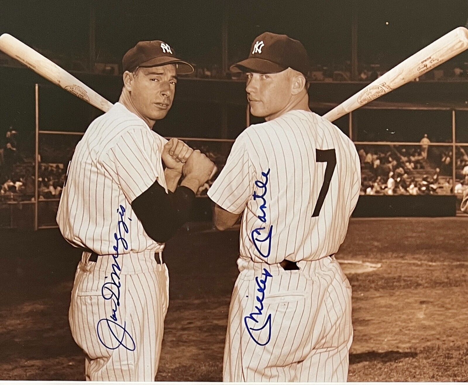 Mickey Mantle & Joe DiMaggio Signed & Framed Photo. PSA Mint 10