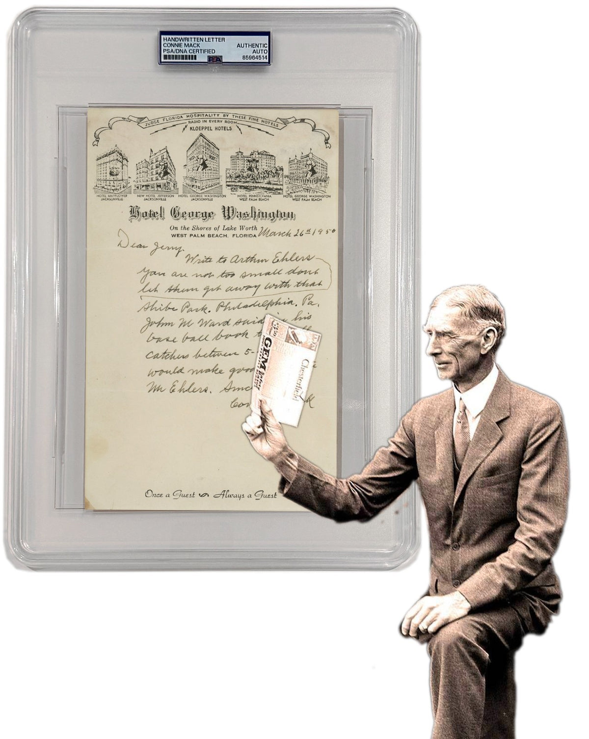 Connie Mack Handwritten Letter with Full Autograph. PSA JSA0