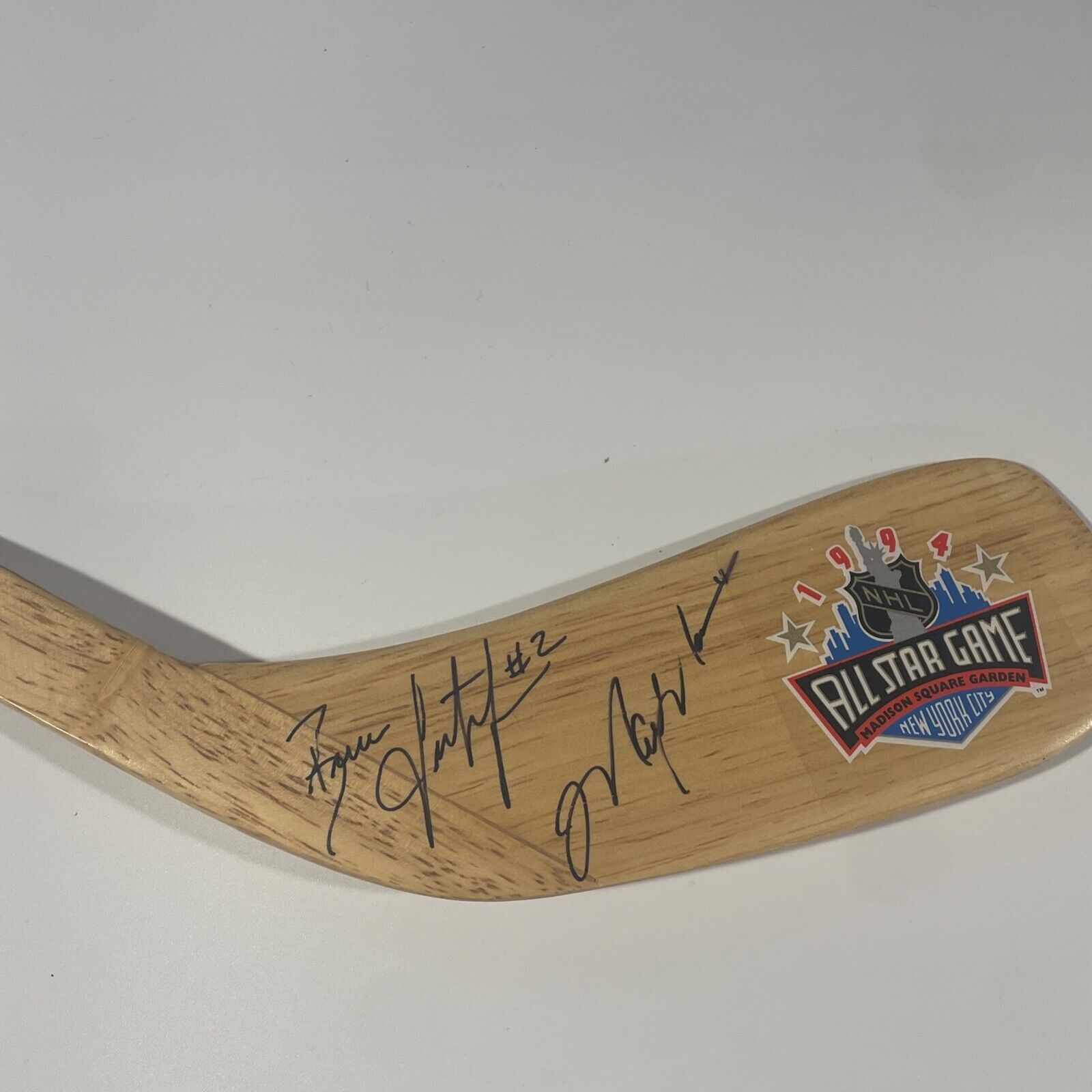 Mark Messier + Brian Leetch Signed Mini Hockey Stick, 1994 Stanley Cup MSG. JSA