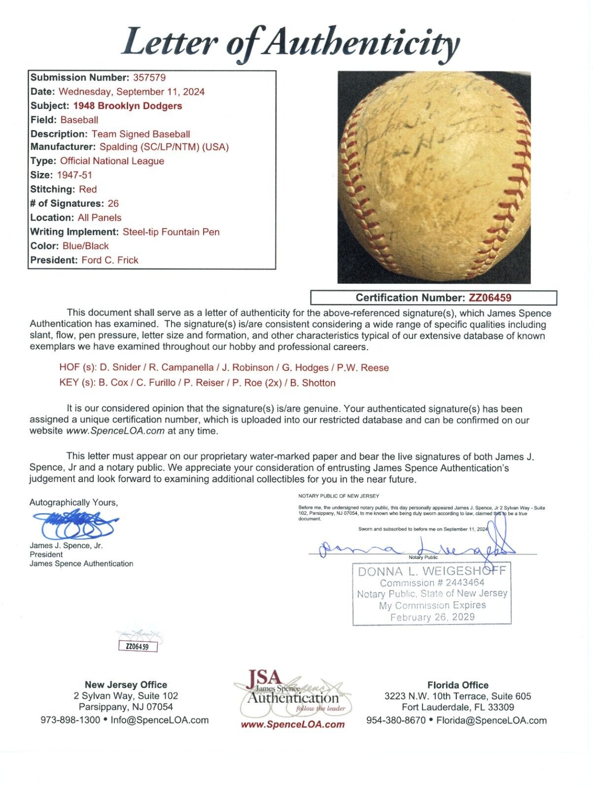 1948 Brooklyn Dodgers Signed Baseball. Jackie Robinson, Campanella. 26 Sigs. JSA
