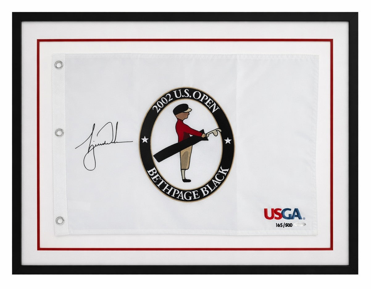 Tiger Woods Signed 2002 U.S. Open Bethpage Black Flag. Upper Deck UDA LE0