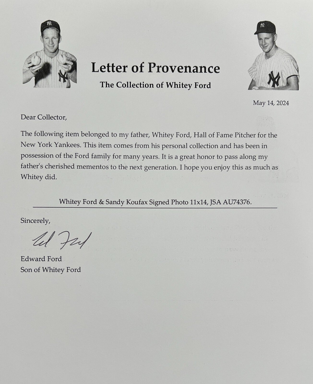 Whitey Ford & Sandy Koufax Signed 11x14 Photo. JSA, Ford Estate LOA3