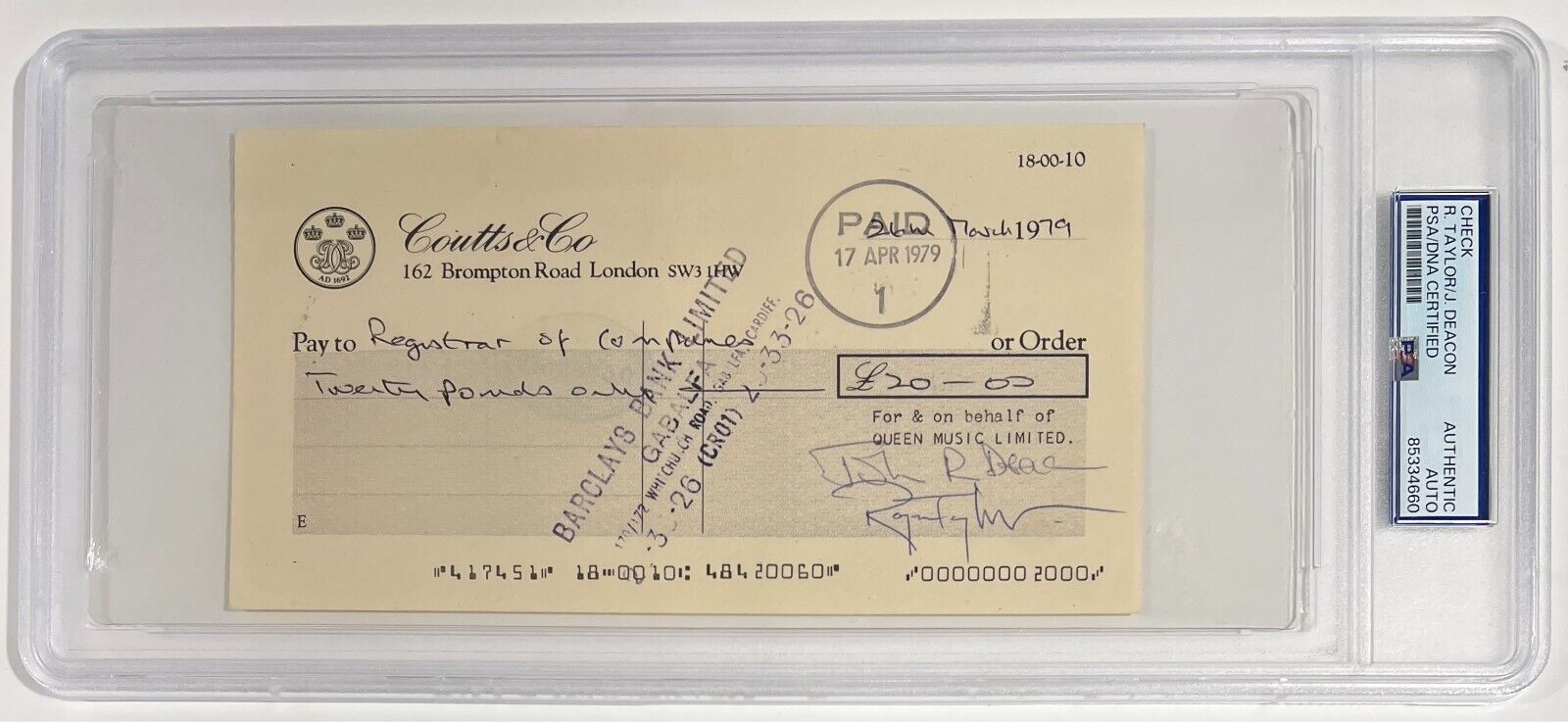 Rare Freddie Mercury & Queen Signed Checks, Lot of 3. Auto PSA