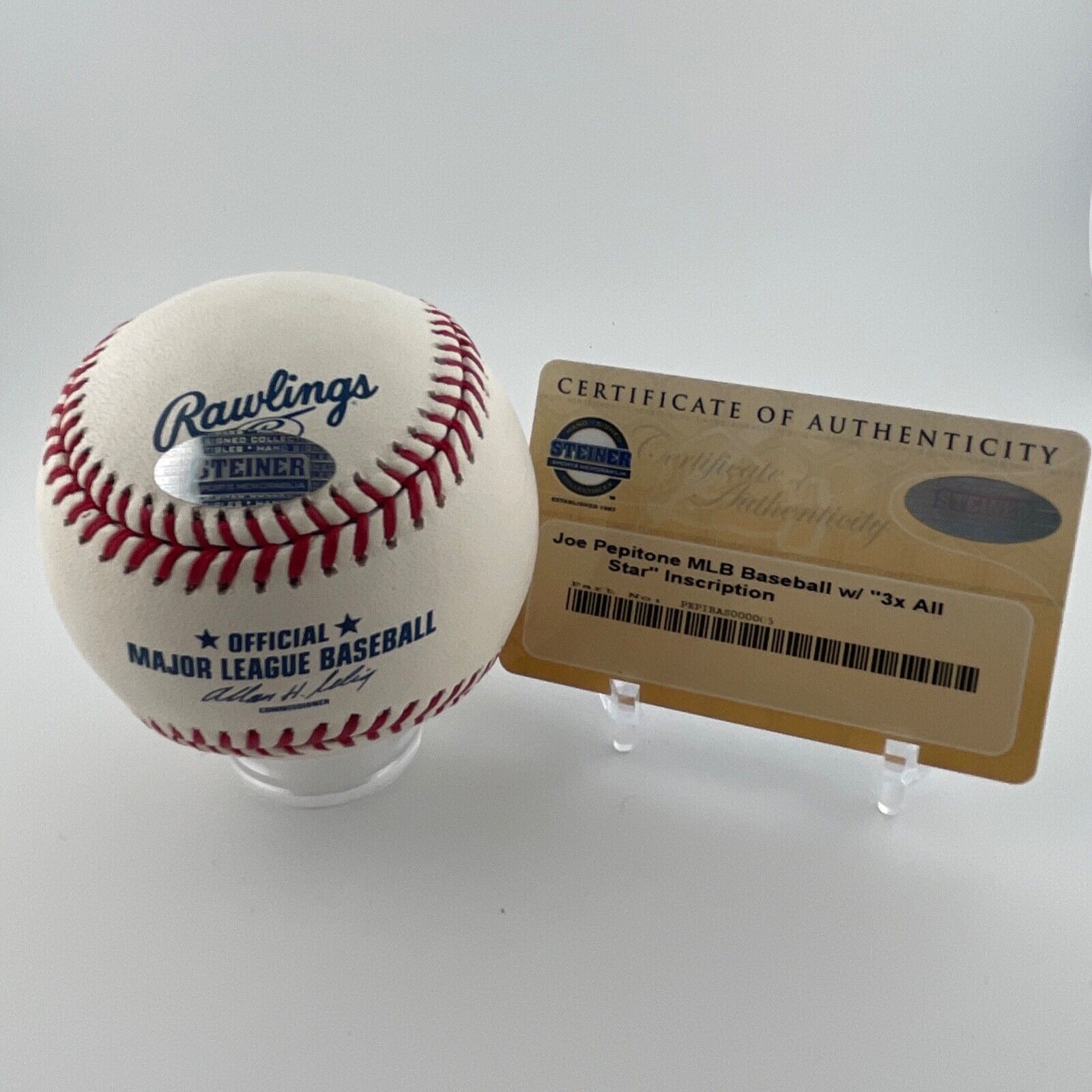 Joe Peptone Signed Inscribed Baseball. 3X All Star. New York Yankees. JSA