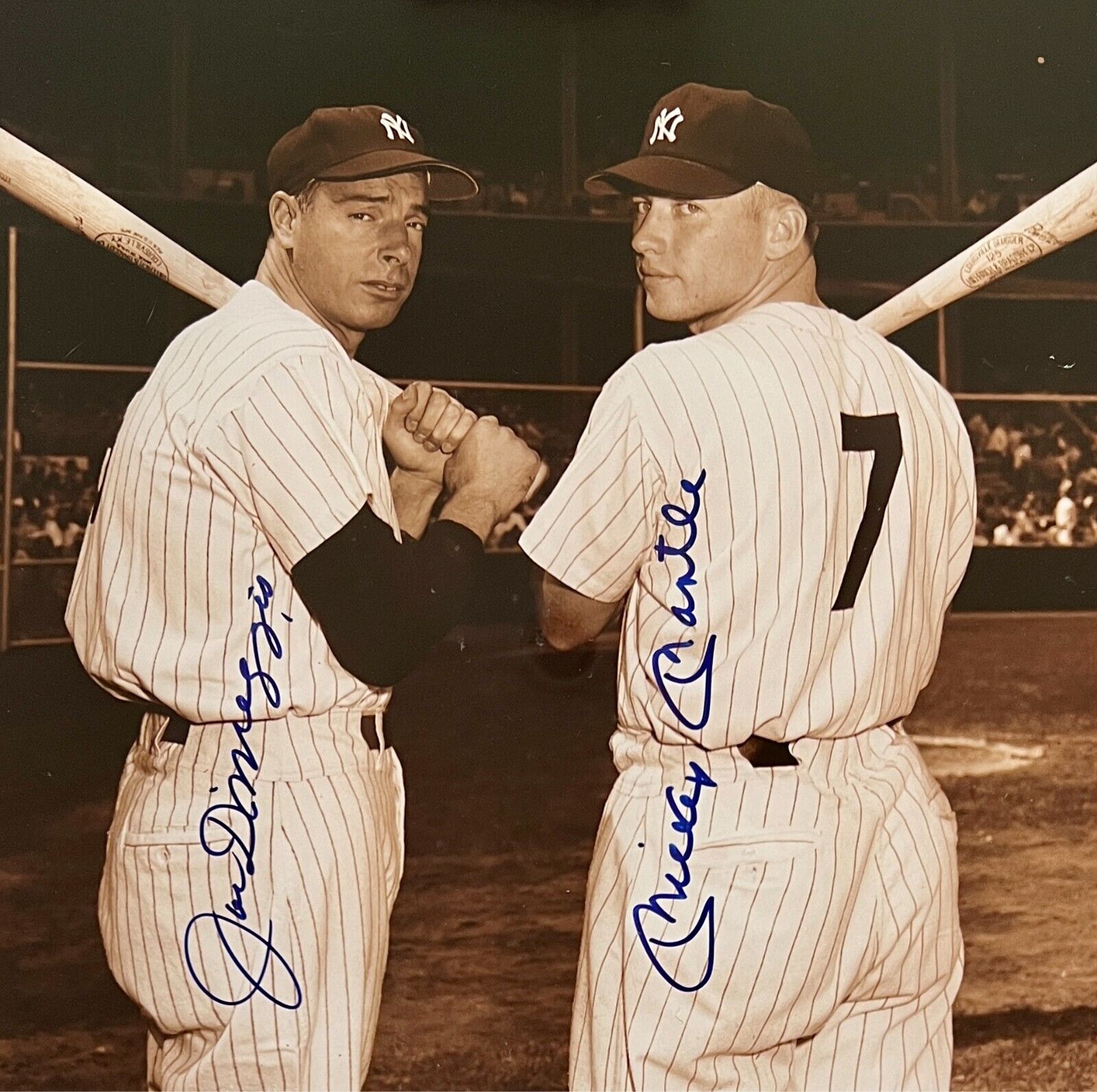 Mickey Mantle & Joe DiMaggio Signed & Framed Photo. PSA Mint 10