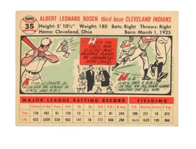 1956 Topps Al Rosen White Back1