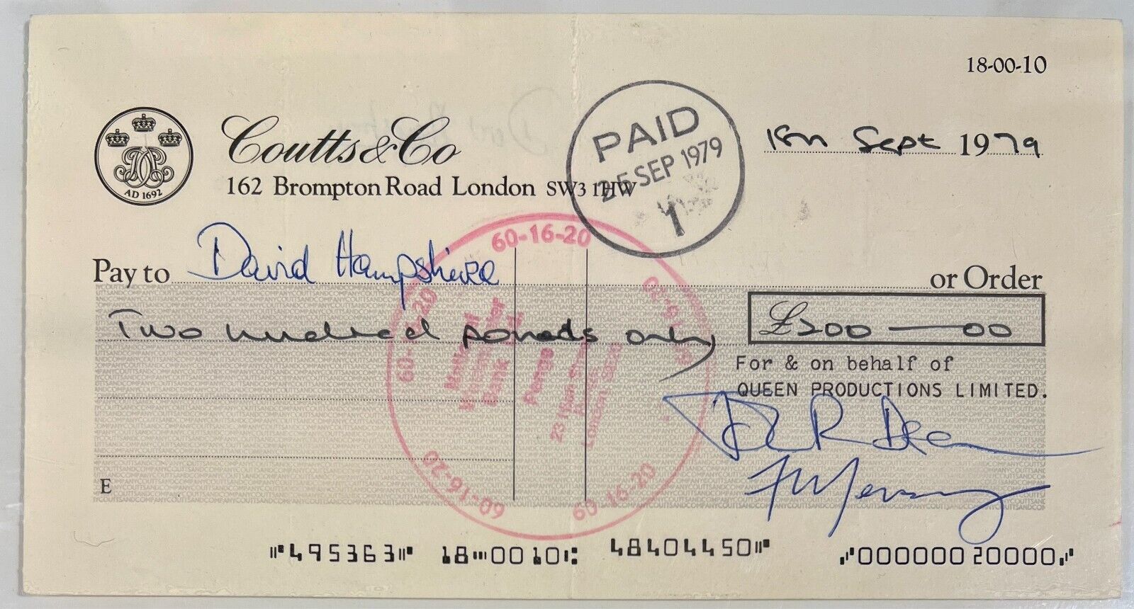 Rare Freddie Mercury & Queen Signed Checks, Lot of 3. Auto PSA