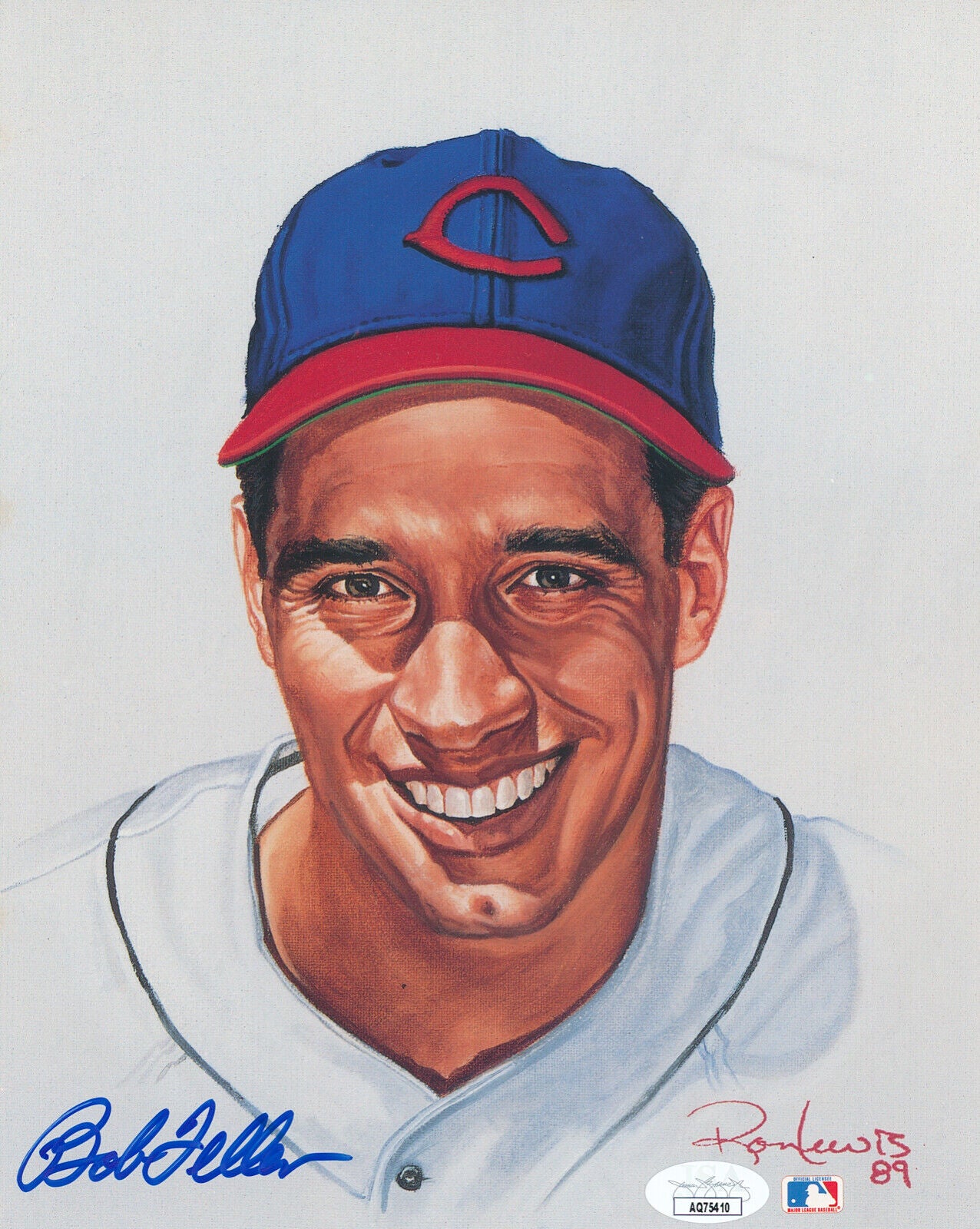 Bob Feller Signed 8x10 Photo, Ron Lewis. Cleveland Indians HOF. JSA