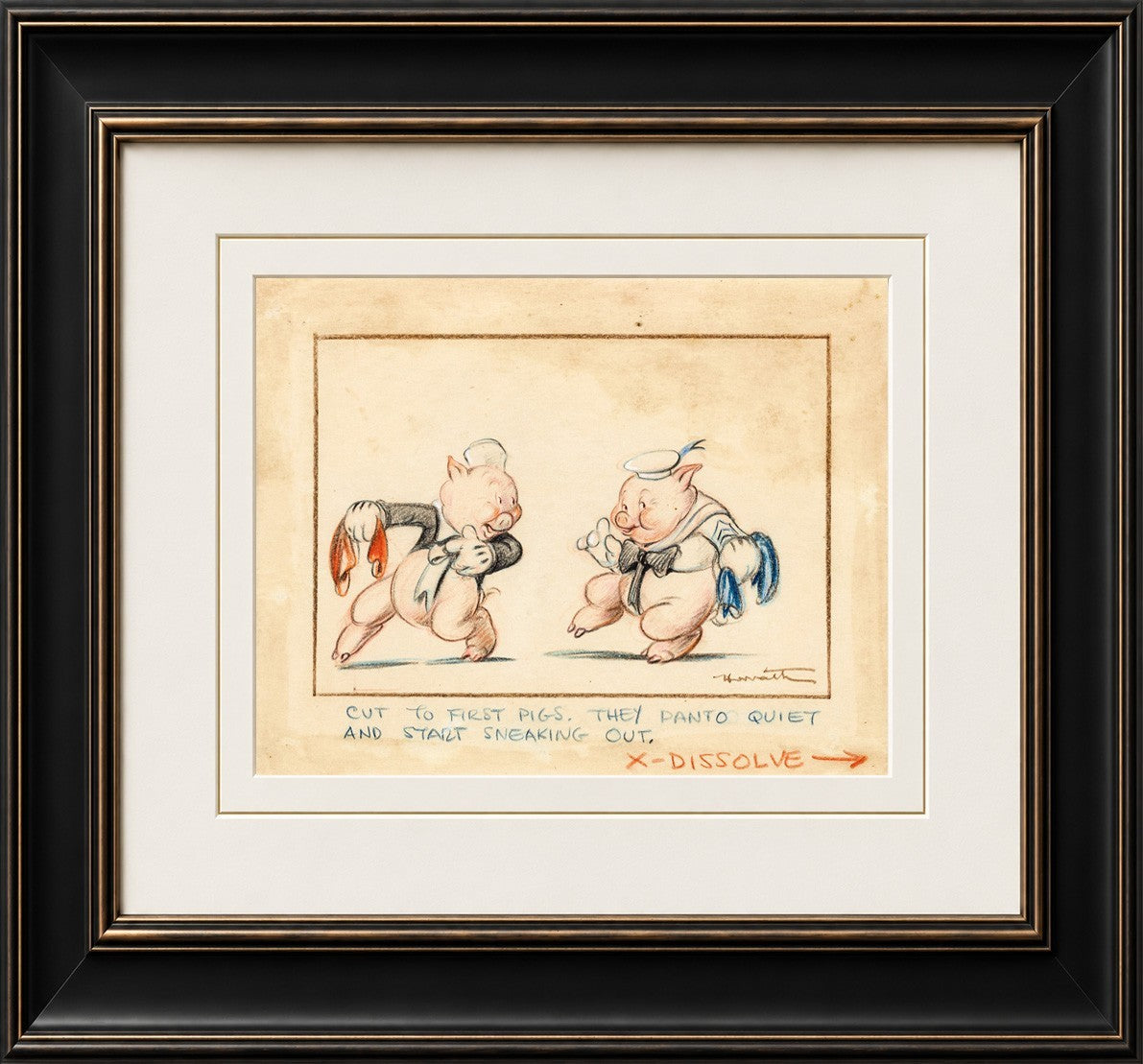 1939 Walt Disney, Three Little Pigs, Original Hand Drawn Storyboard Artwork0