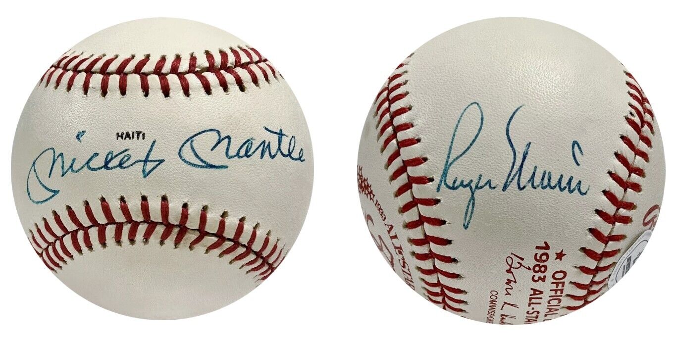 Mickey Mantle & Roger Maris Dual Signed Baseball. Auto Grade PSA 8, Mint 9.