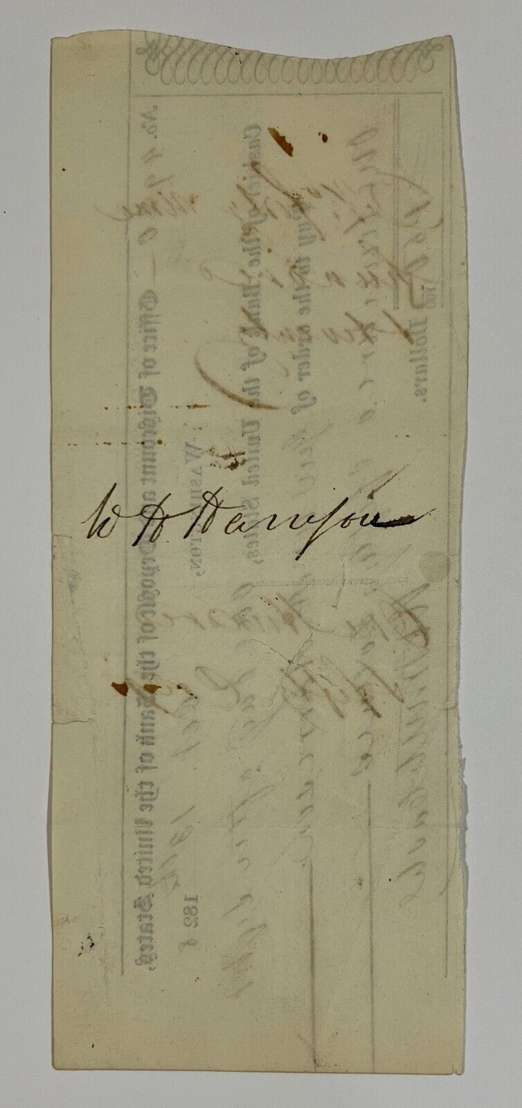 President William Henry Harrison Signed Check, 1828. Rare Autograph. PSA