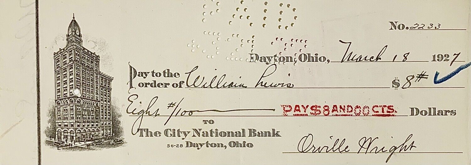Orville Wright Signed Check, First in Flight Custom Autograph Display. Auto JSA
