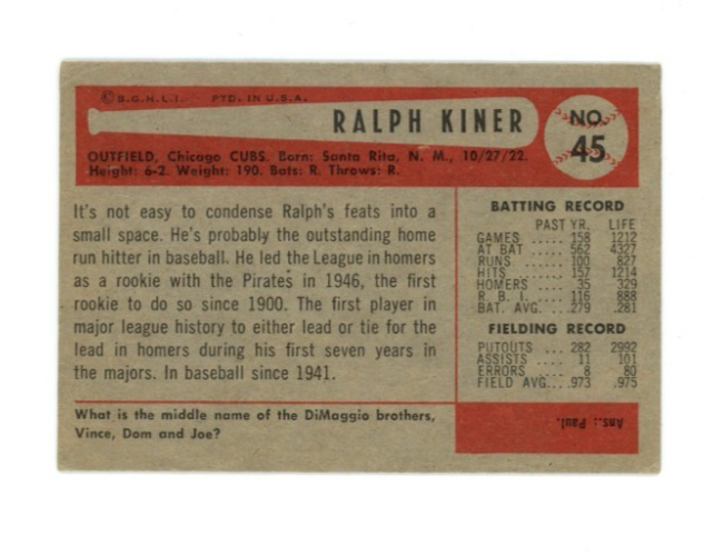 1954 Bowman Ralph Kiner Signed1