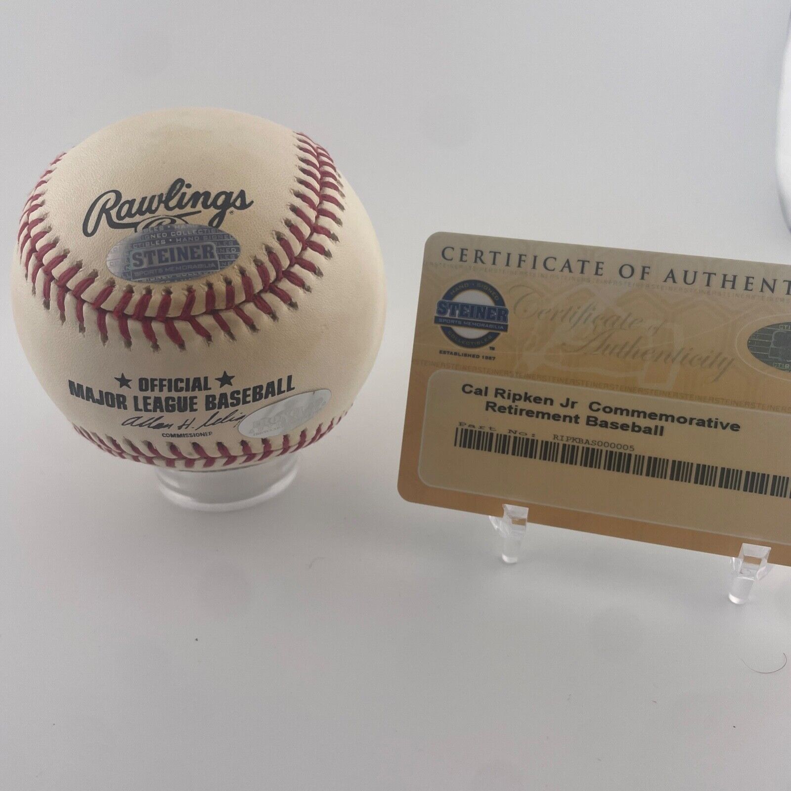 Cal Ripken Jr. Signed Commemorative Baseball Hitting Streak Game. Steiner.