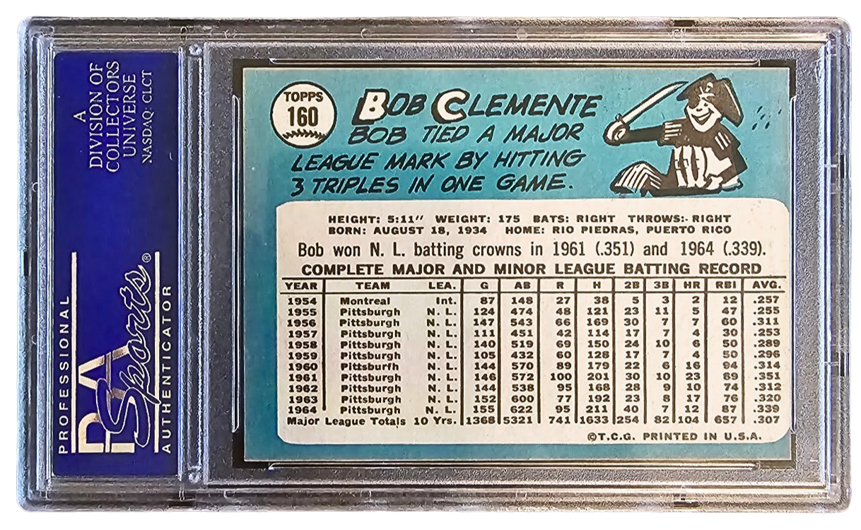 1965 Topps Roberto Clemente. PSA 8 o/c