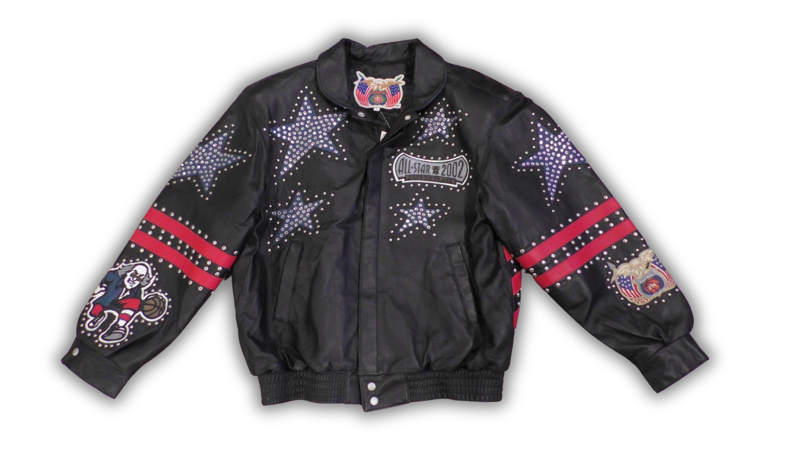 Jeff Hamilton NBA All-Star Leather Jacket, Rhinestones Studs. Embroidered Logos0