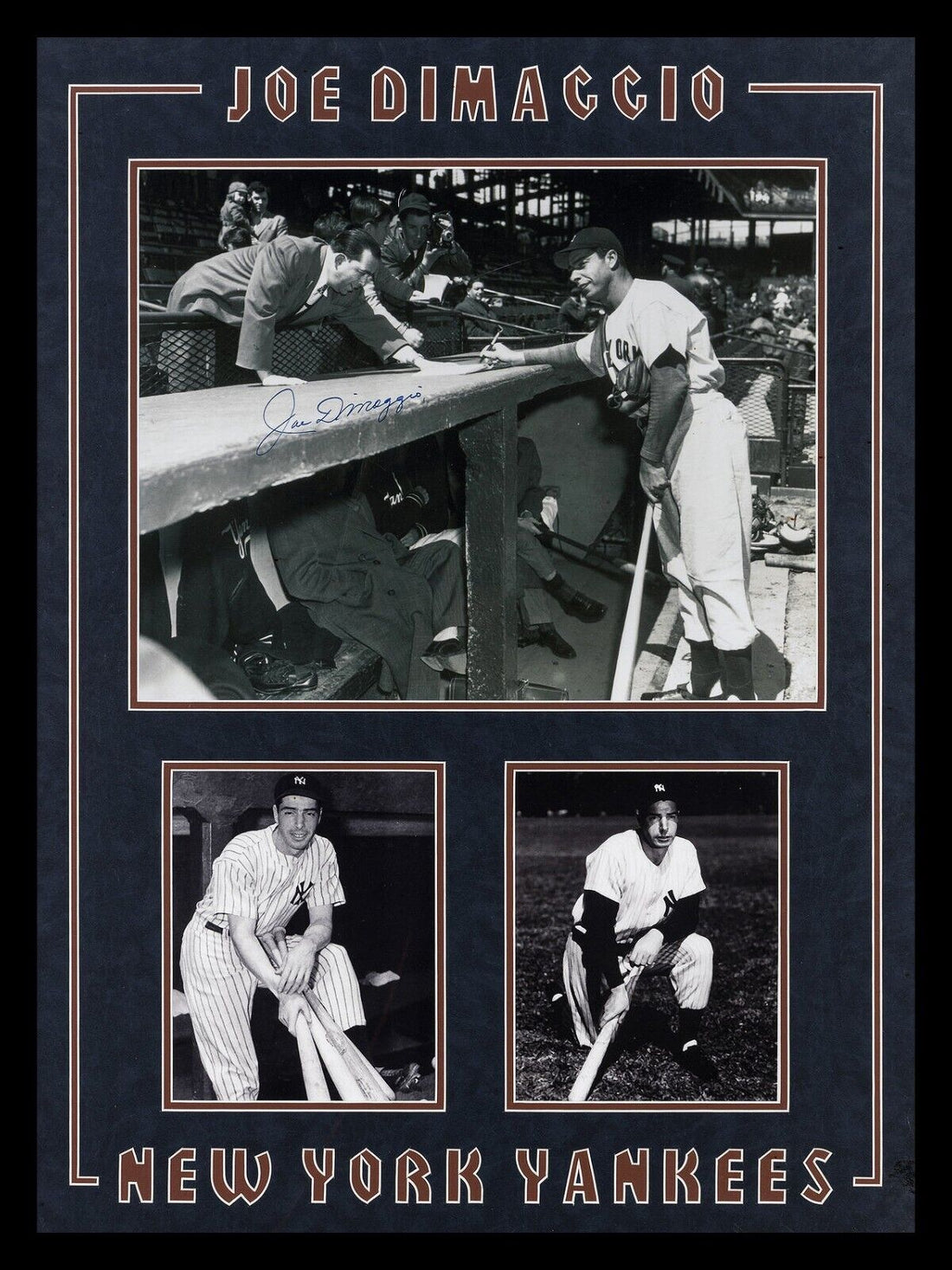 Joe DiMaggio Signed 16x20 Photo, Custom New York Yankees Frame. Auto Beckett BAS