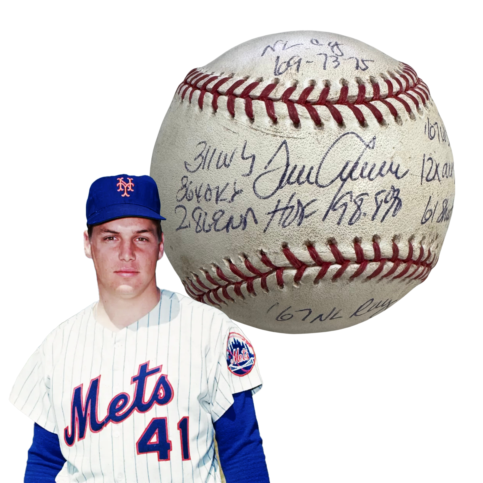 Tom Seaver Signed Stat Ball, Inscribed Game-Used Baseball. MLB0