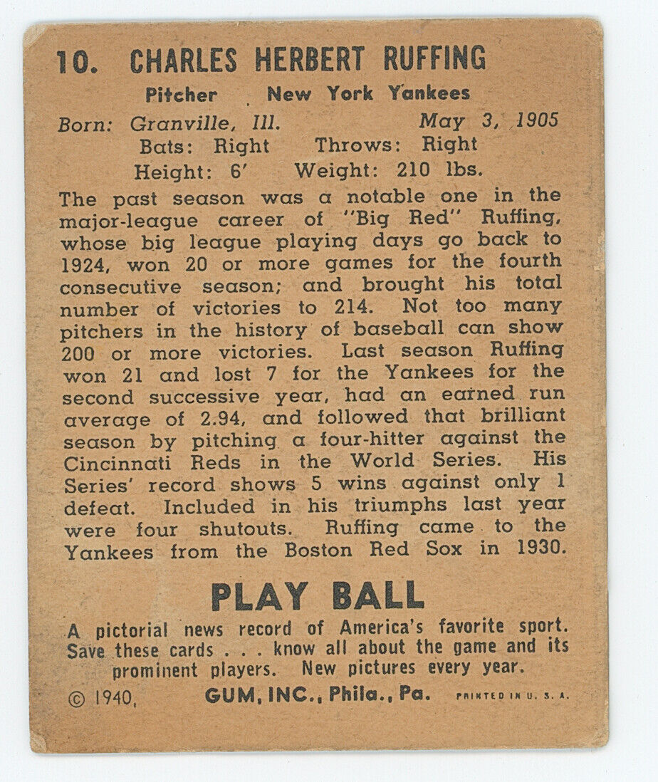 1940 Playball Red Ruffing .