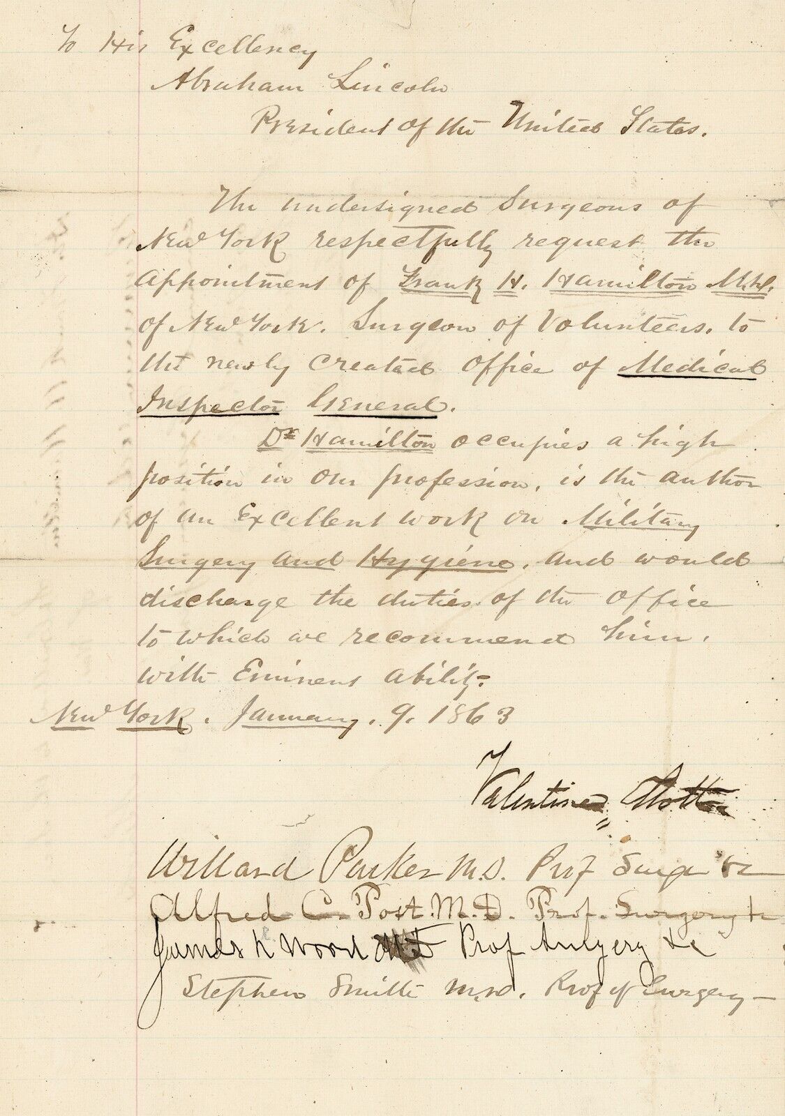 Abraham Lincoln Signed 1863 Recommendation, US Medical Inspector General . JSA