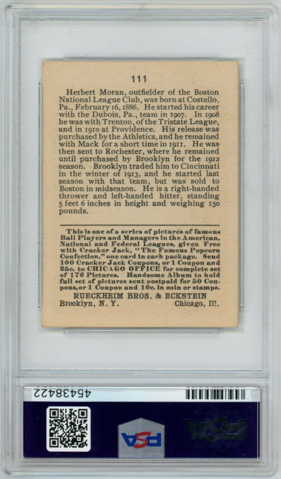 1915 Cracker Jack Herbie Moran PSA 71