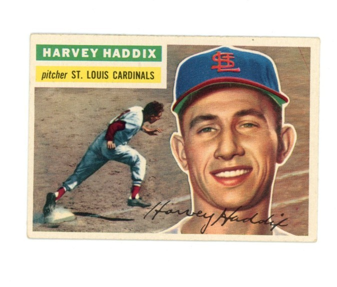 1956 Topps Harvey Haddix Gray Back0