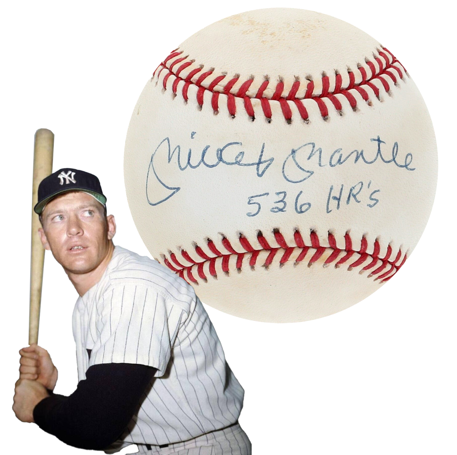 Mickey Mantle Single Signed & Inscribed Baseball, 536 HR’s. Auto PSA0