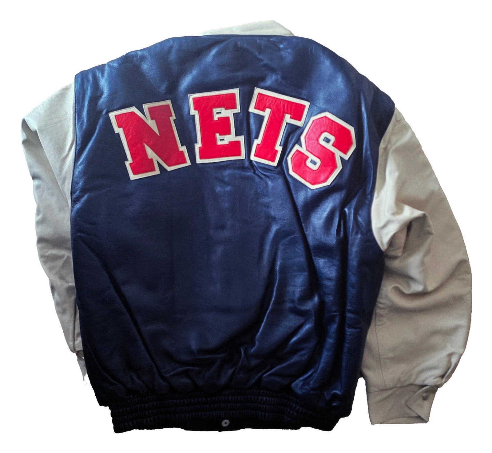 2000s Jeff Hamilton New Jersey Nets NBA Leather Jacket. NBA 50th Anniversary1