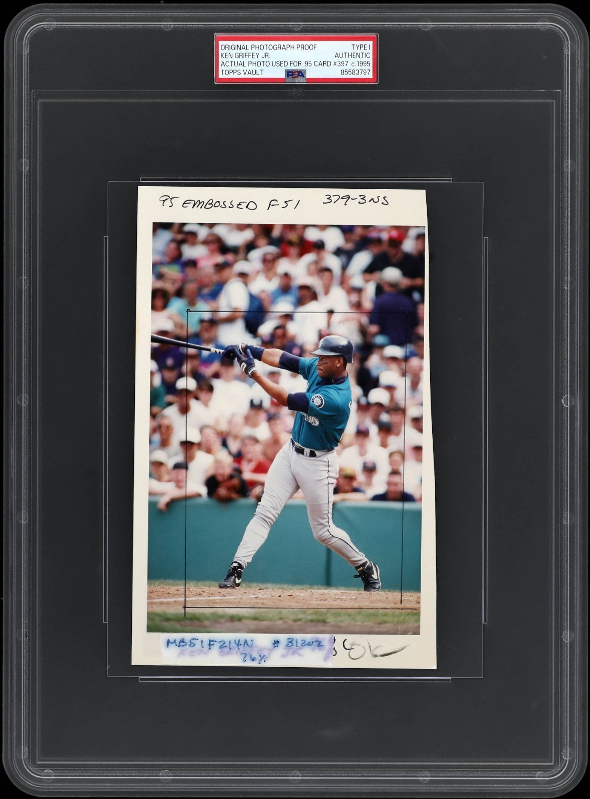 Ken Griffey Jr. Type 1 Original Photo. Used on 1995 Topps Card. PSA Topps COA0