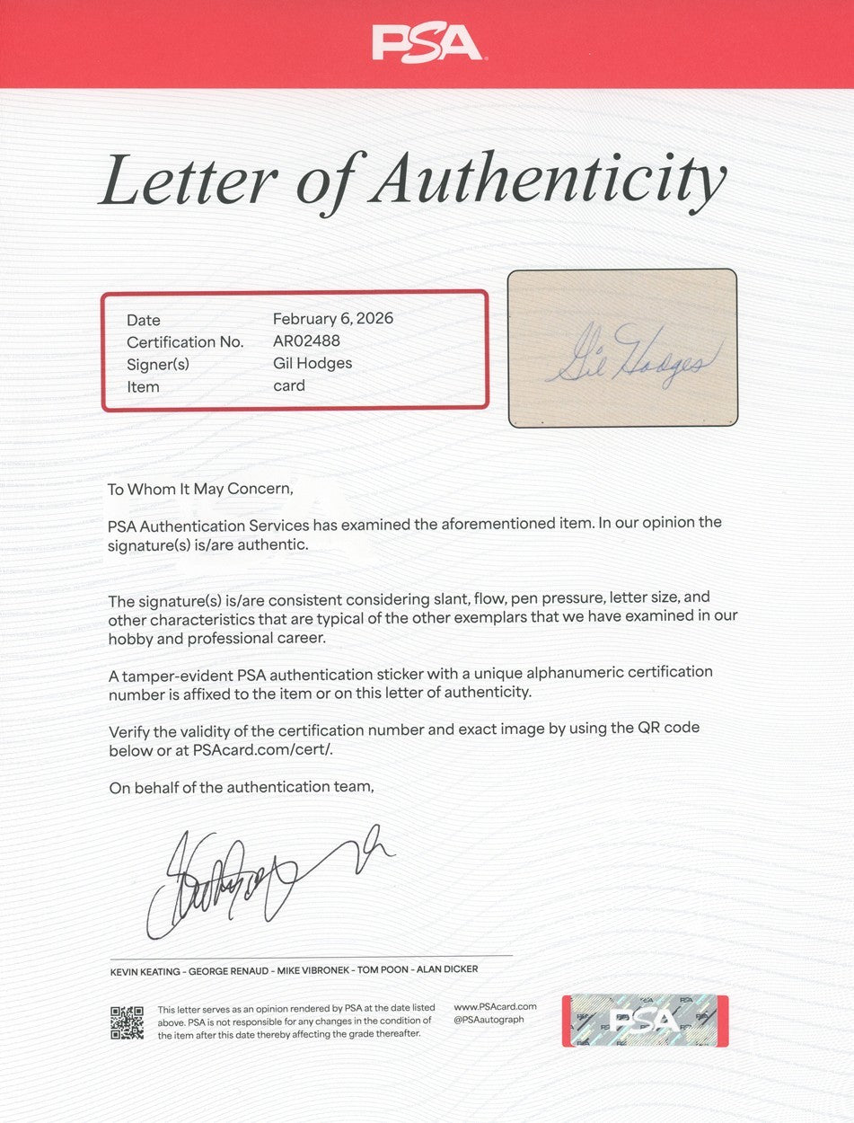 Gil Hodges Signed Autograph Card, Mint. Bat-A-Way, Flatbush. PSA3