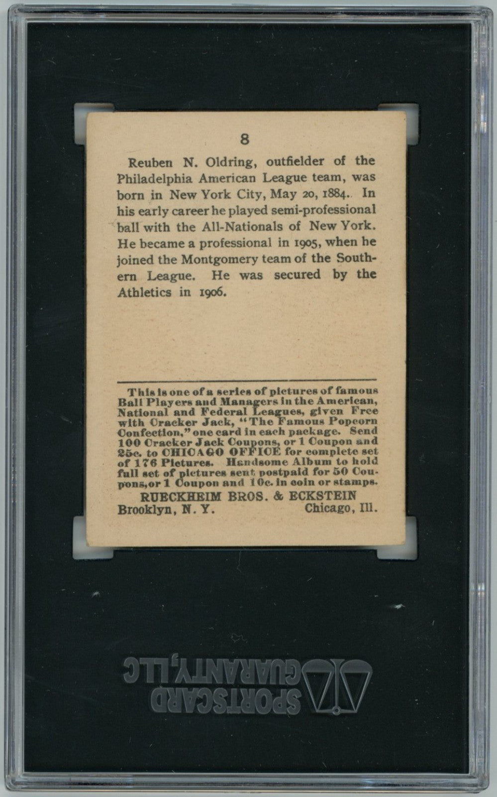 1915 Cracker Jack Rube Oldring SGC 61