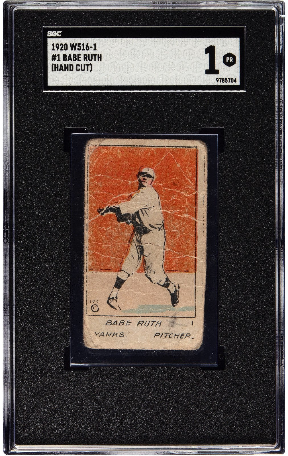 1920 Babe Ruth W516-1 Strip Card. Yankees Pitcher First Issue, Rare. SGC 10