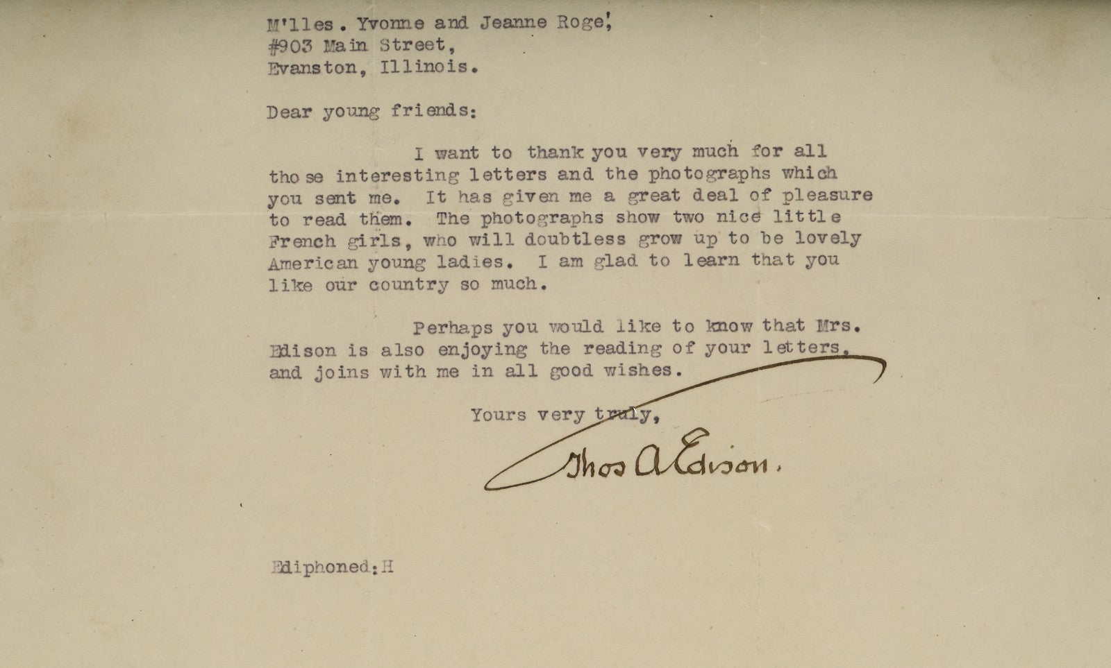 Thomas Edison Signed Letter. Auto Graded PSA Mint 93