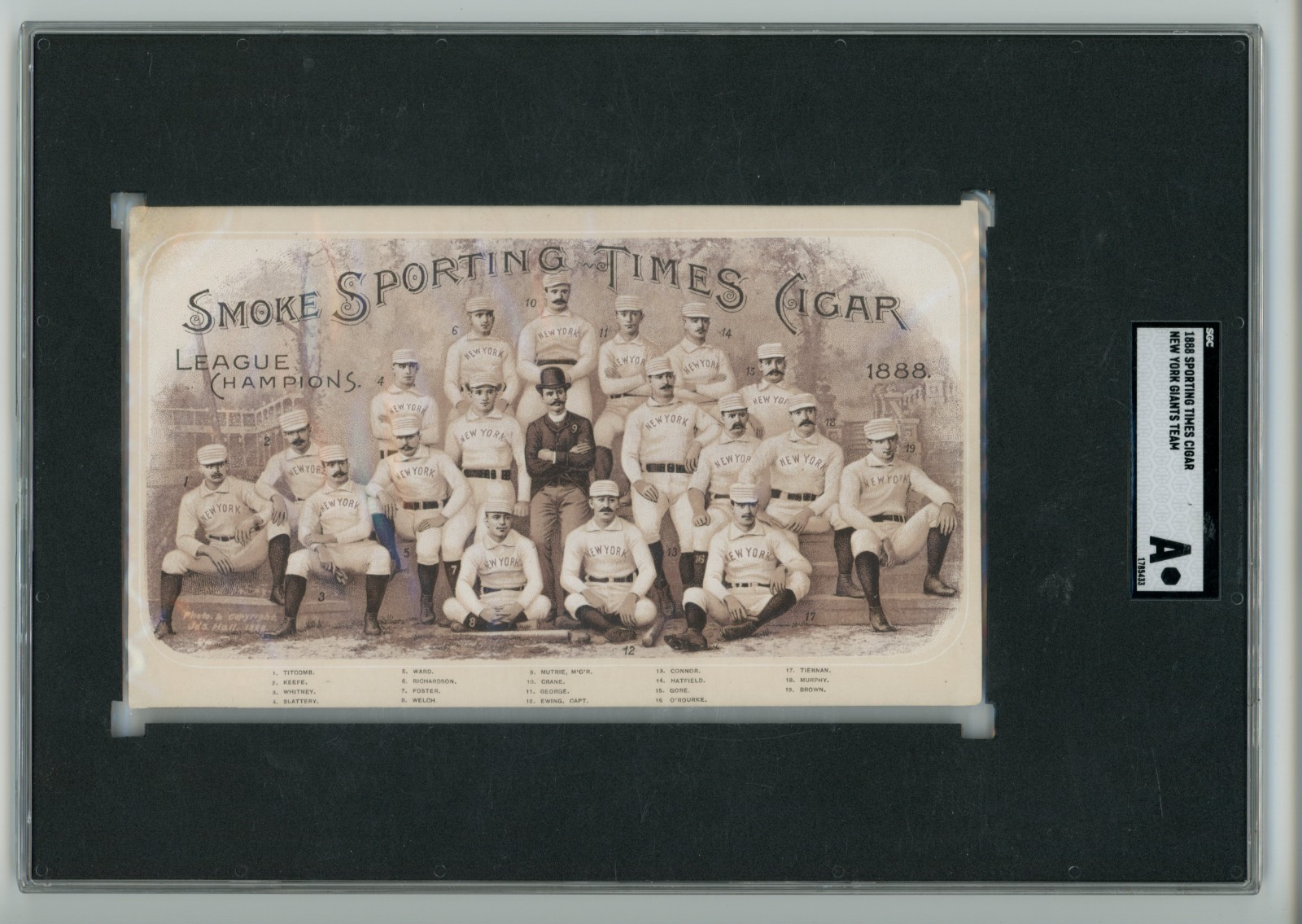 1888 Sporting Times Cigar New York Giants Team, SGC Authentic0