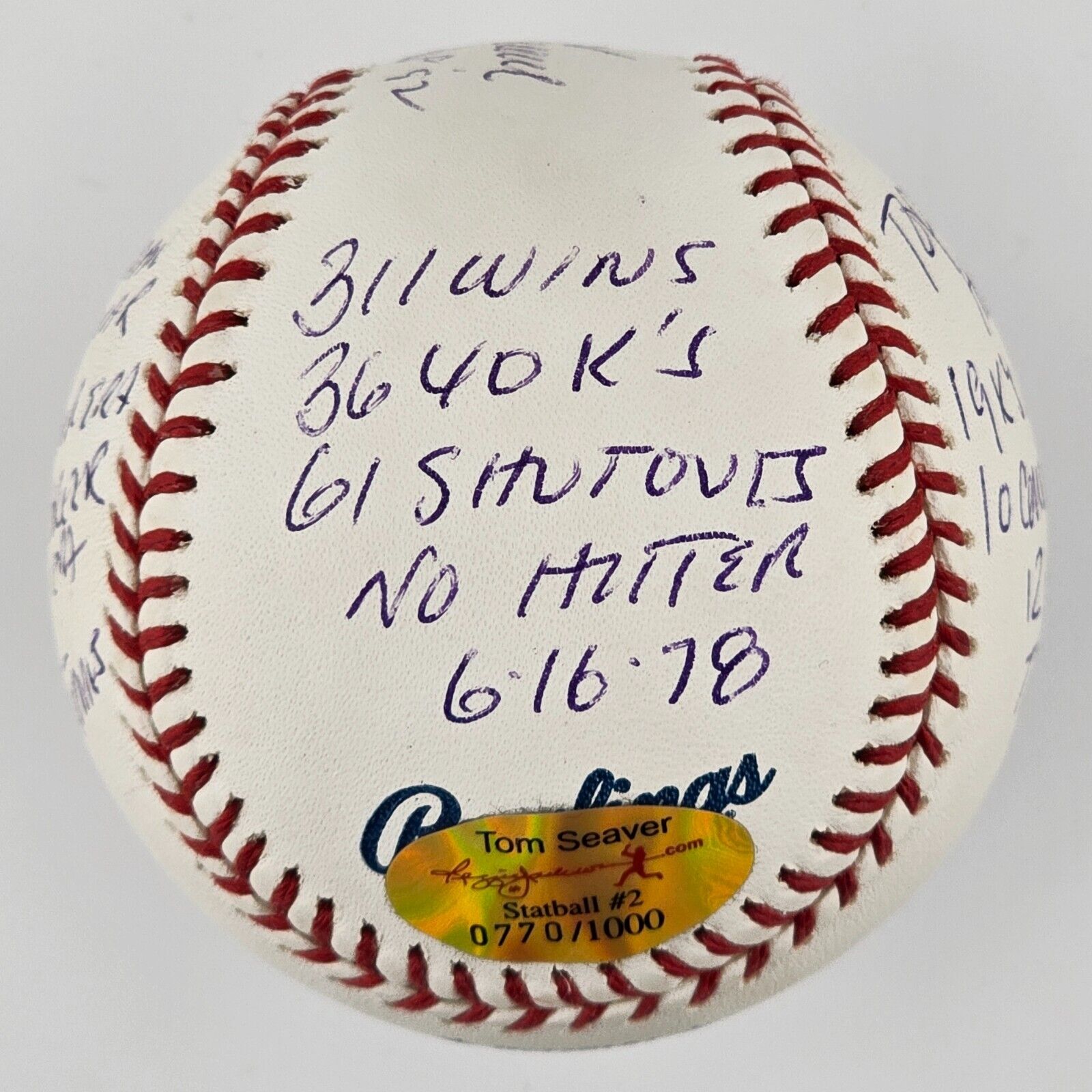 Tom Seaver Signed & Stats Inscribed Baseball. Limited Edition