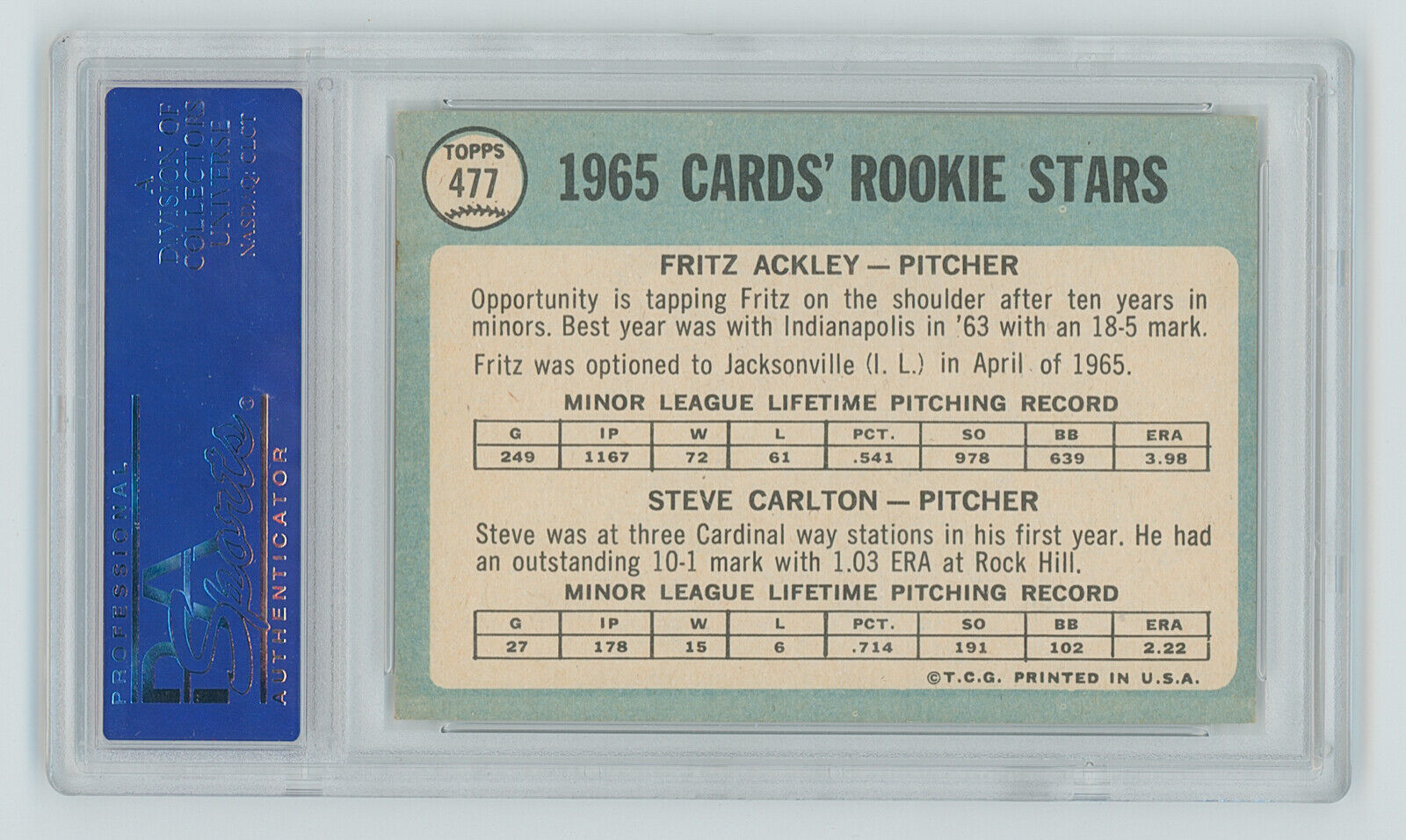 1965 Topps Steve Carlton Rookie. St. Louis Cardinals Fritz Ackley.
