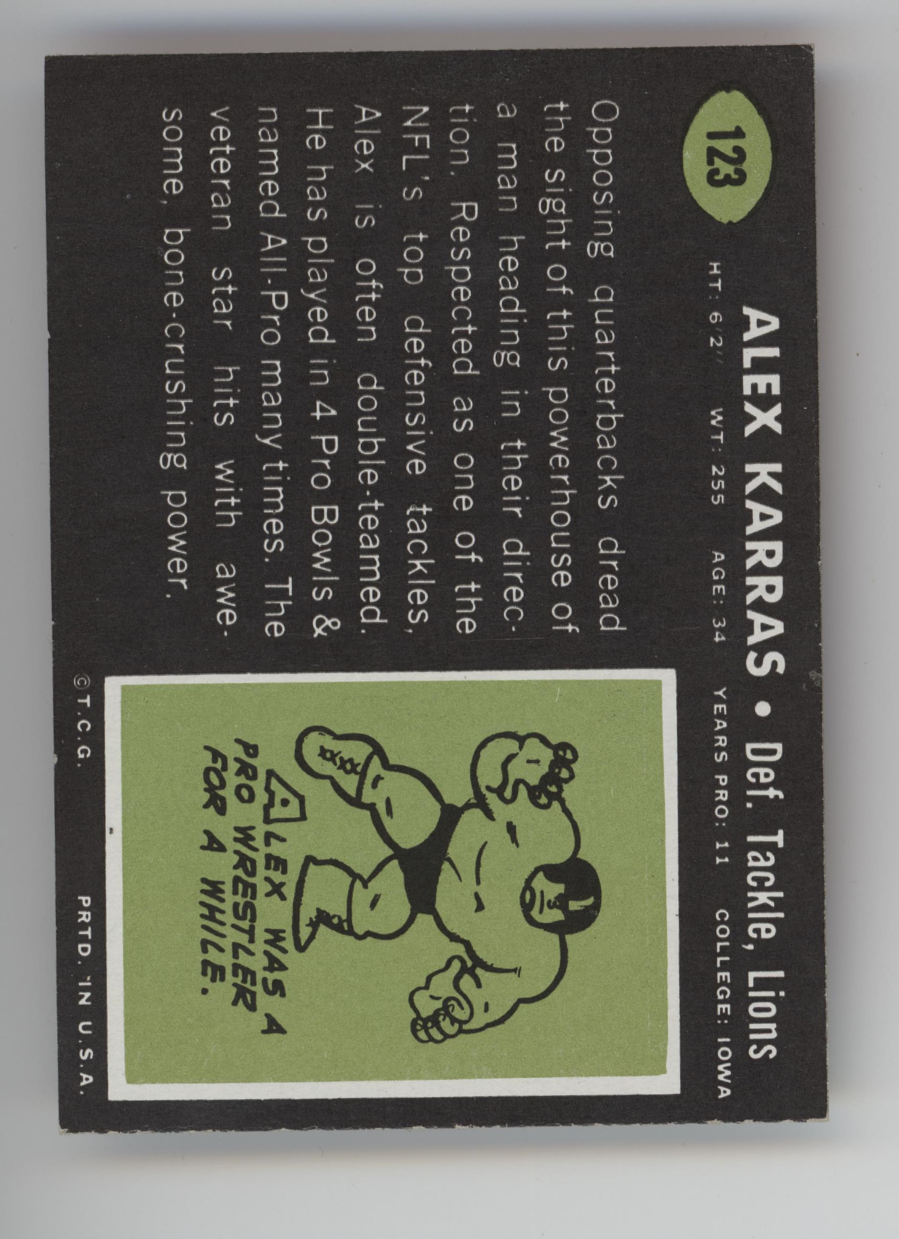 Alex Karras 1969 Topps Card. Detroit Lions