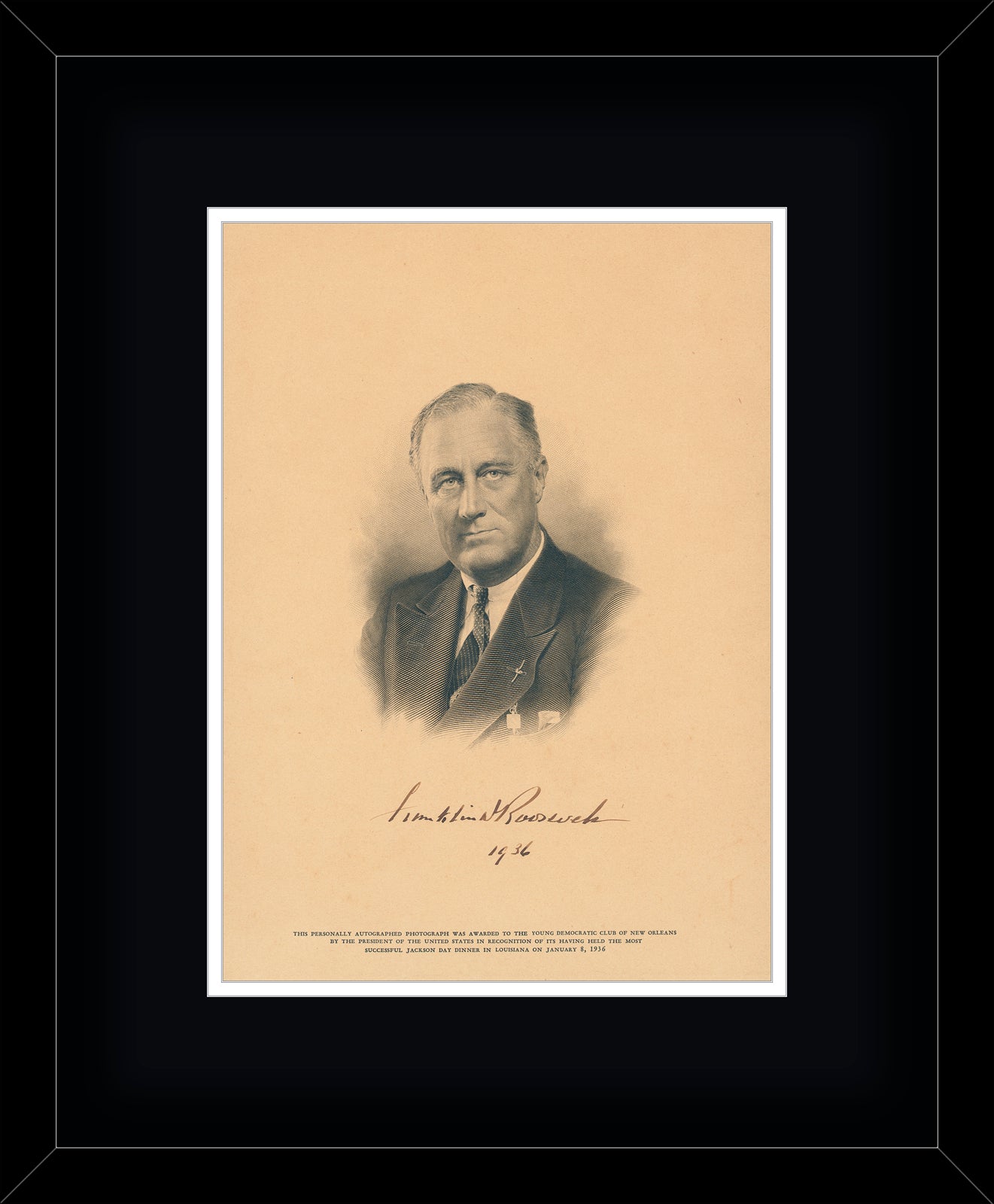 President Franklin Roosevelt FDR Signed Oversized Engraving Portrait Photo. JSA